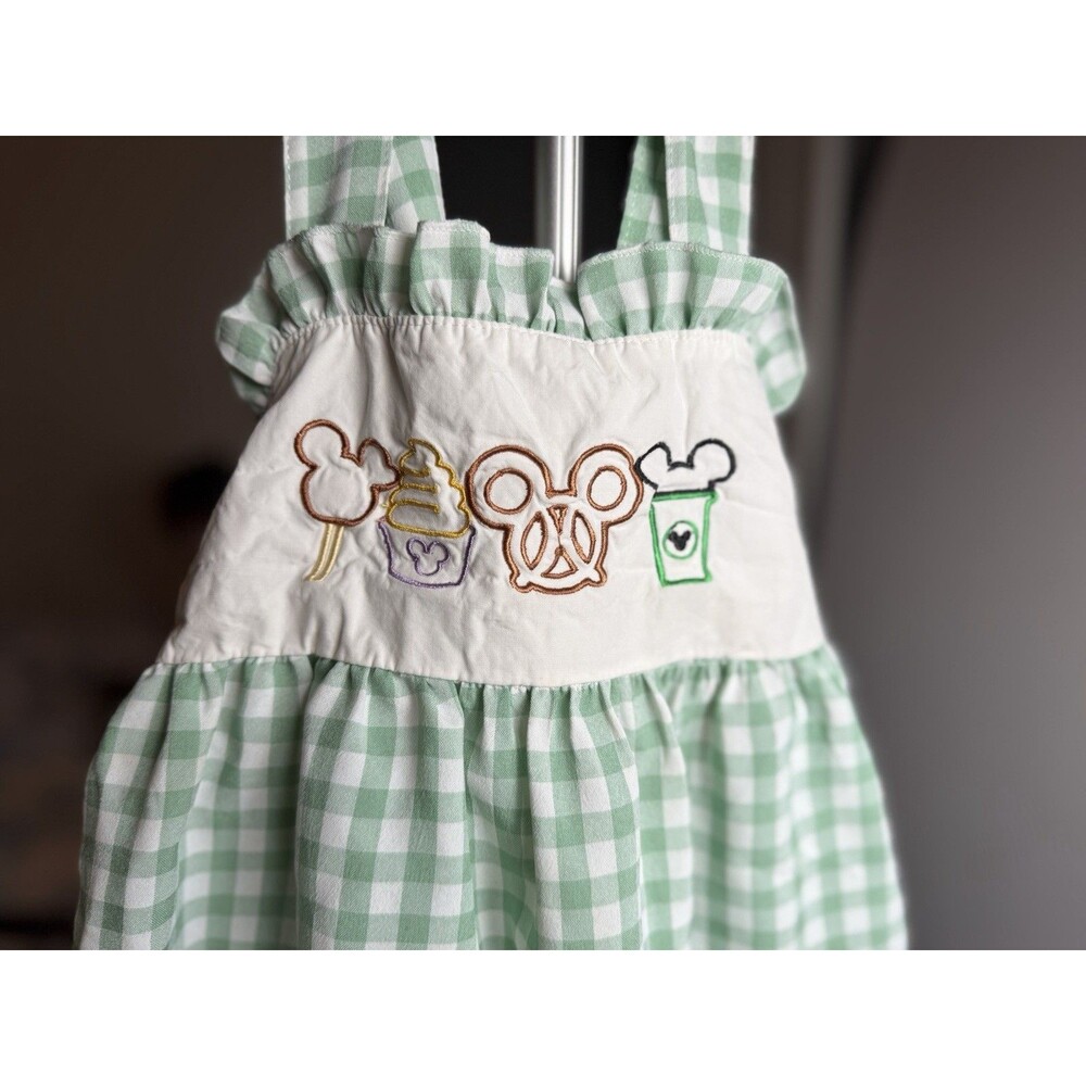 Girls Disney Snack Embroidered Gingham Dress Size 3XL (Fits 2T/3T) Green Cotton - Picture 3 of 14